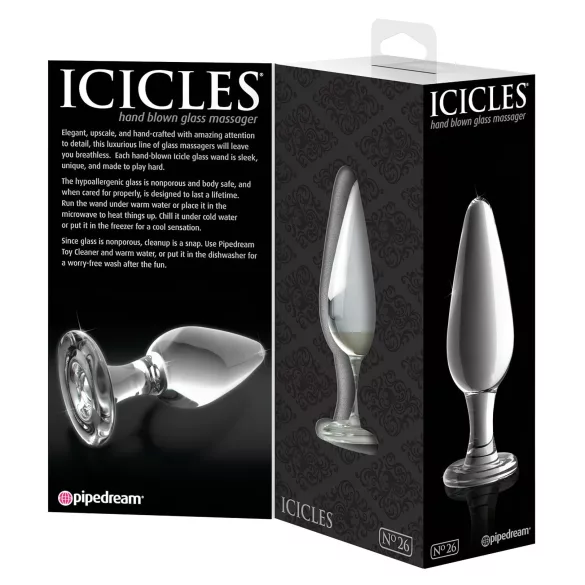 Icicles No. 26 - kužeľovitý, sklenený análny kolík (priehľadný)