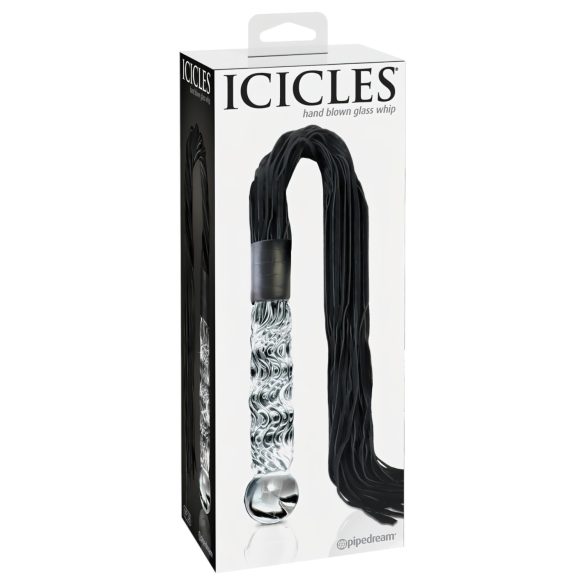 Icicles No. 38 - bič z kože a sklenené dildo - číre/čierne