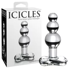   Icicles No. 47 - análny kolík s tromi guľôčkami - sklo priehľadný