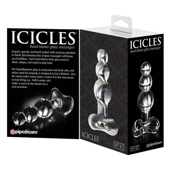 Icicles No. 47 - trojitý perlový, sklenený anál plug (priehľadný)