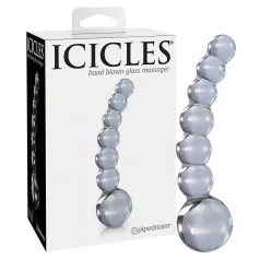   Icicles No. 66 - sklenené dildó s guľkami a ohybom - priehľadné