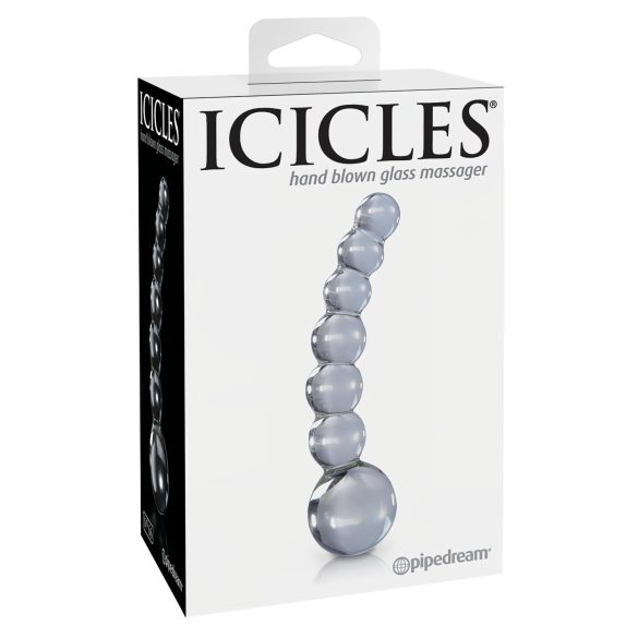 Icicles No. 66 - sklenené dildó s guľkami a ohybom - priehľadné