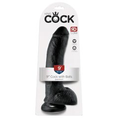   King Cock 9 - realistický dildo s prísavkou a semenníkmi - čierne 23 cm