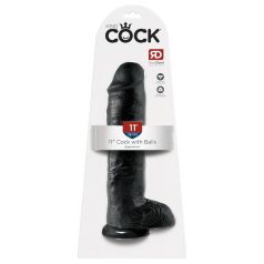   King Cock 11 - realistický dildó s prísavkou a semenníkmi - čierny 28 cm