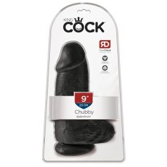   King Cock - realistický dvojitý dildó s prísavkou a semenníkmi - čierny 23 cm