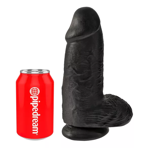 King Cock - realistický dvojitý dildó s prísavkou a semenníkmi - čierny 23 cm