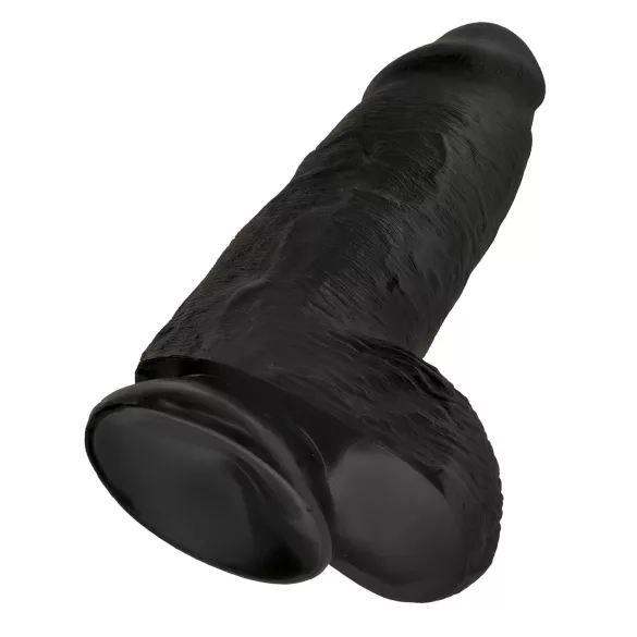 King Cock - realistický dvojitý dildó s prísavkou a semenníkmi - čierny 23 cm