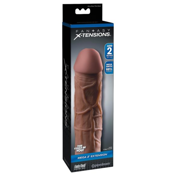 X-TENSION Mega 2 - realistický návlek na penis - 20,3 cm - tmavá telová farba
