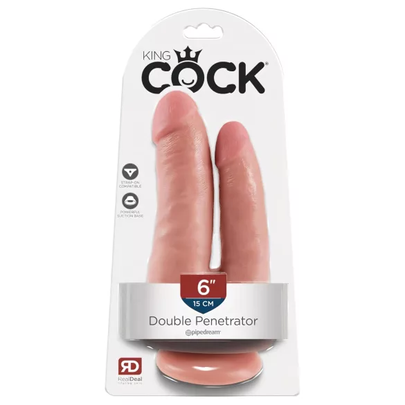 King Cock - dvojitý realistický dildó - dvojitá penetrácia - prírodná farba