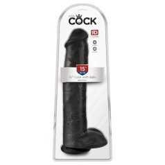   King Cock 15 - realistický dildo s prísavkou a semenníkmi - čierne 38 cm