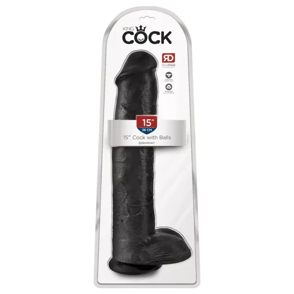 King Cock 15 - realistický dildo s prísavkou a semenníkmi - čierne 38 cm