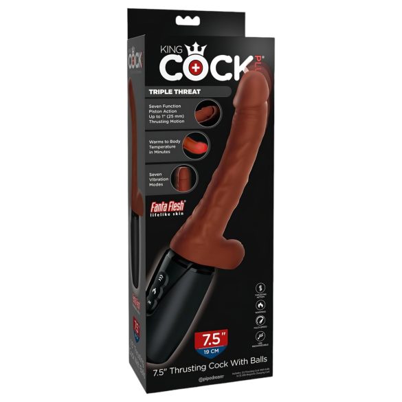 King Cock Plus 7,5 - vibrátor s pohyblivými vajíčkami (hnedý)