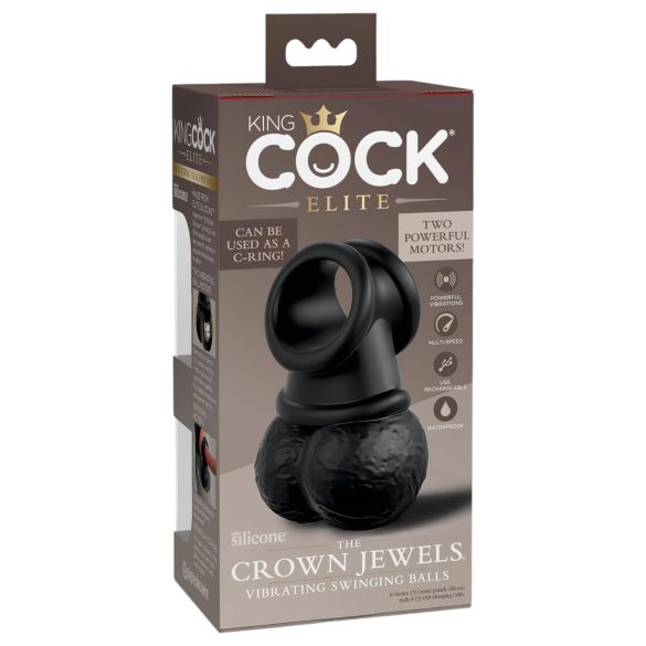 King Cock Crown Jewels - vibračný krúžok na penis (čierny)