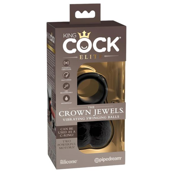 King Cock Crown Jewels - vibračný krúžok na penis (čierny)