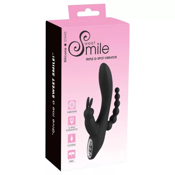 SMILE - vibrátor s tromi ramenami - dobíjací, vodotesný - čierny