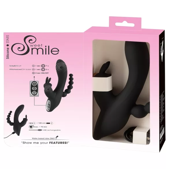 SMILE - vibrátor s tromi ramenami - dobíjací, vodotesný - čierny