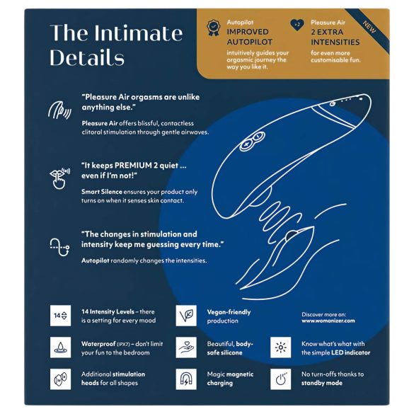 Womanizer Premium 2 - stimulátor klitorisu s tlakovými vlnami (modrý)