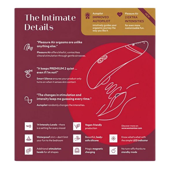 Womanizer Premium 2 - stimulátor klitorisu na vlny vzduchu - červený