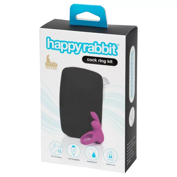 Happyrabbit - vibračný erekčný krúžok so zásobníkom - silikón fialový