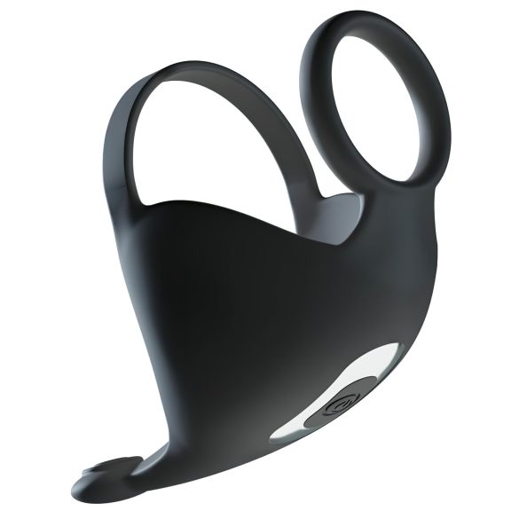 Rebel - nabíjateľný krúžok na penis a semenníky s vibráciou (čierny)