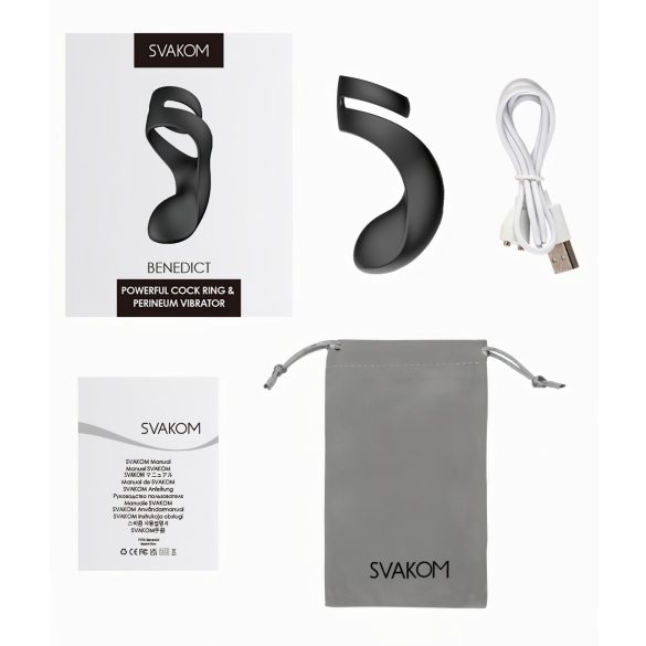 Svakom Benedict - vibračný erekčný krúžok s stimuláciou hrádze - čierny