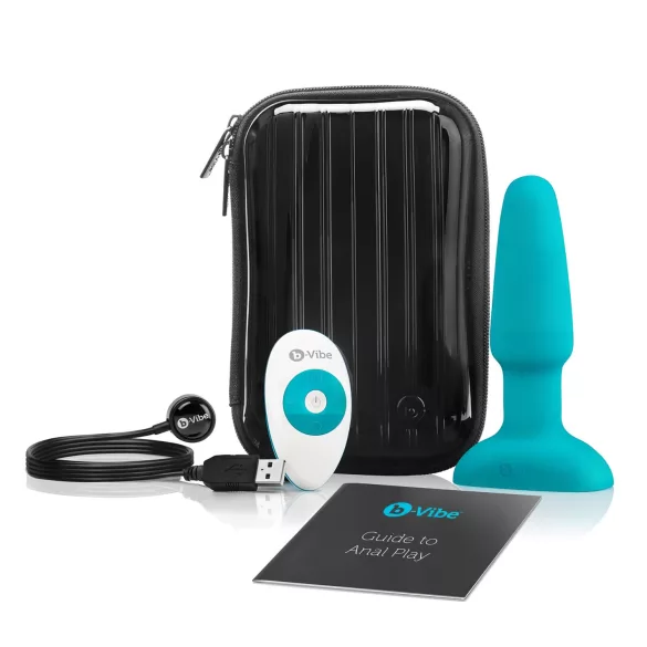 b-Vibe - análny vibrátor s rotujúcimi guličkami - dobíjací - tyrkysový