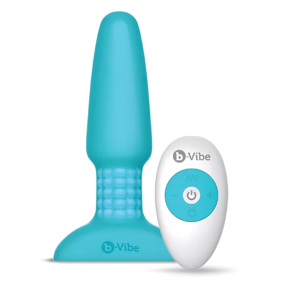 b-Vibe - análny vibrátor s rotujúcimi guličkami - dobíjací - tyrkysový