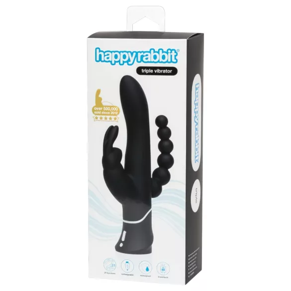Happyrabbit Triple - vibrátor na klitoris a anál - dobíjací - čierny