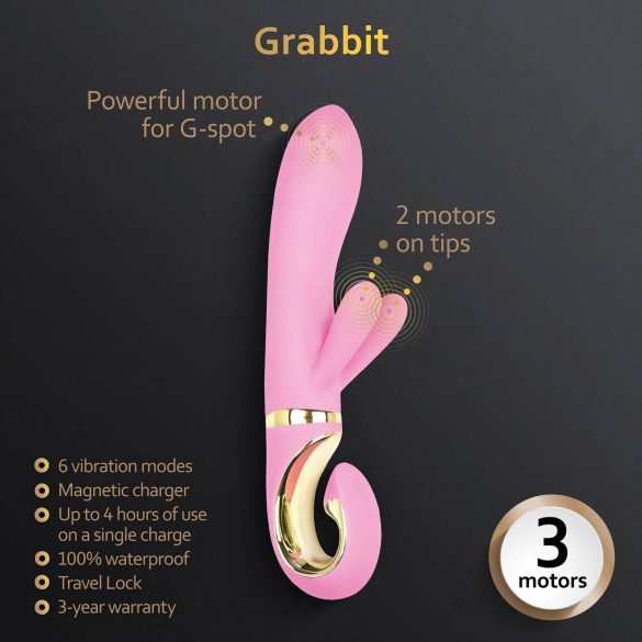 G-Vibe GRabbit - vibrátor na G-bod s 3 motormi - nabíjateľný - ružový