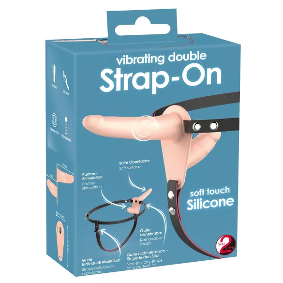 You2Toys - strap-on dvojitý vibrátor - telová farba