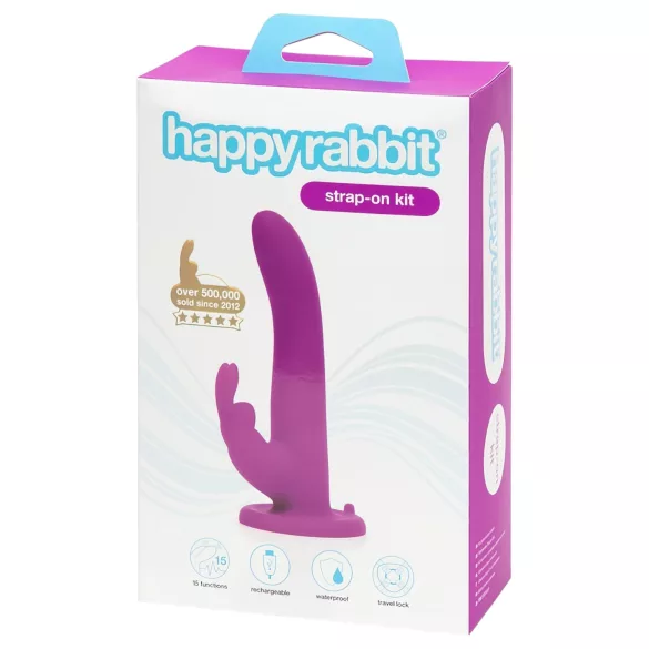 Happyrabbit - strap-on vibrátor pre dvojice - zajačik - fialový