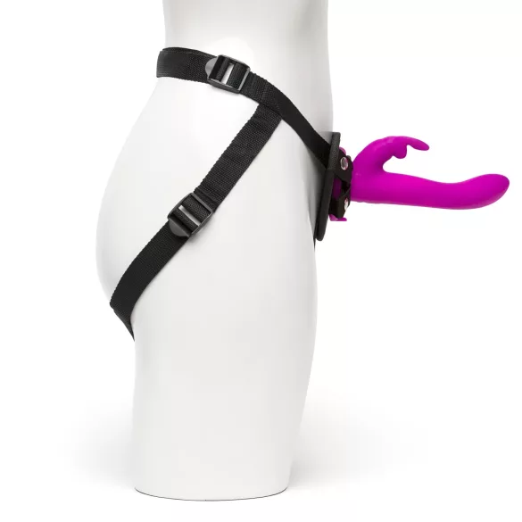 Happyrabbit - strap-on vibrátor pre dvojice - zajačik - fialový