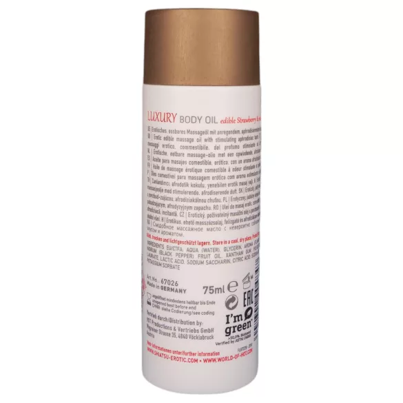 Shiatsu Luxury - jedlý masážny olej - jahoda a červené korenie - 75ml
