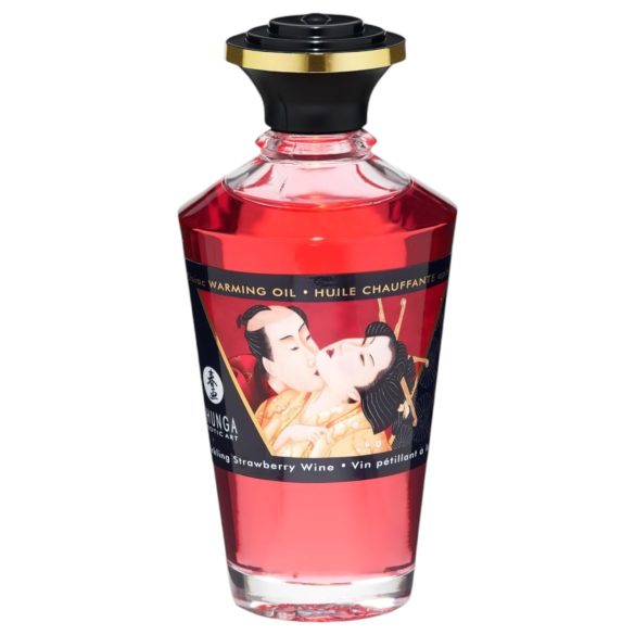 Shunga - zahrievací masážny olej - šampanské-jahoda (100ml)