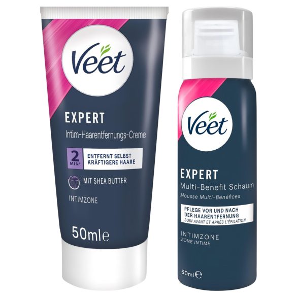 Veet - intímny depilačný krém a hydratačná pena pre ženy (2×50 ml)