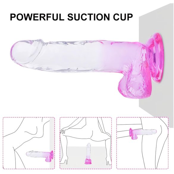 Sunfo - prísavkový, semenný dildo - 22cm (priehľadno-fialový)