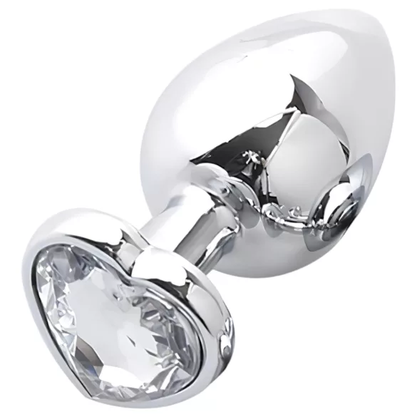 Sunfo - kovový análny kolík so srdcovým kameňom (strieborno-biely)