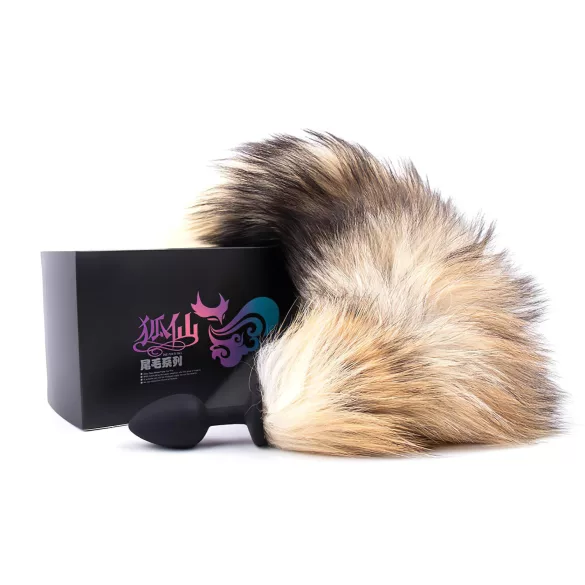 Sunfo - análny kolík s líščím chvostom - silikón čierno-červený