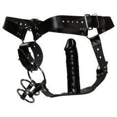   ZADO - kožené tangá s dildom a 3 erekčnými krúžkami - L/XL