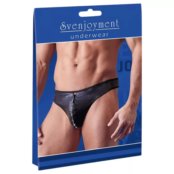Svenjoyment - pánske tangá lesklé so zipsom a kamienkami - čierne