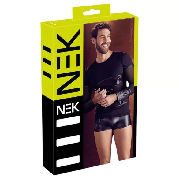NEK - sexy dlhý rukáv s krížovými pásmi (čierny) - M