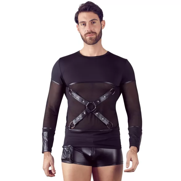 NEK - sexy dlhý rukáv s krížovými pásmi (čierny) - M
