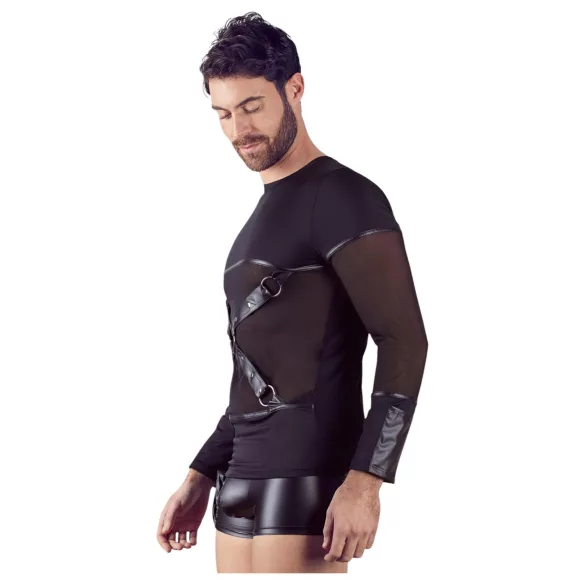 NEK - sexy dlhý rukáv s krížovými pásmi (čierny) - M