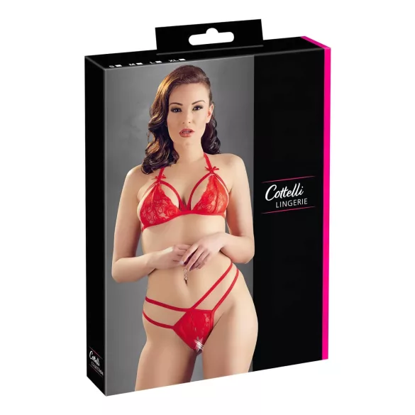 Cottelli - otvorená čipkovaná podprsenka set - červená