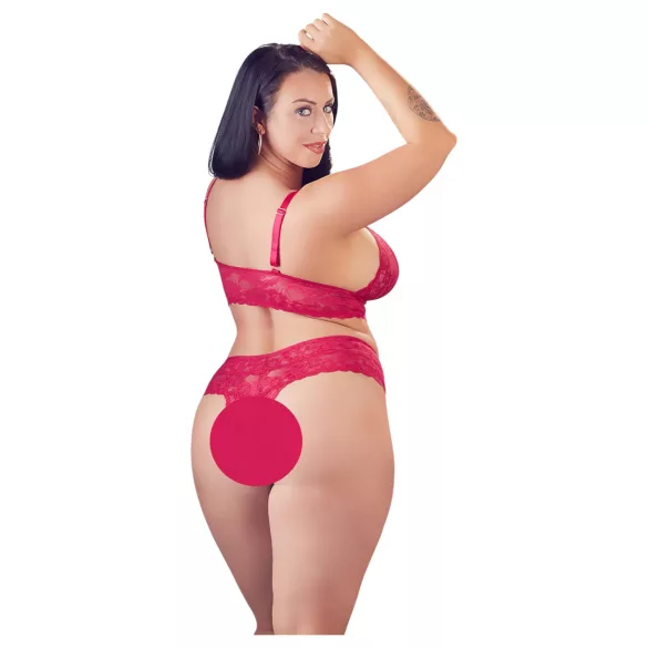 Cottelli Plus Size - erotická čipkovaná podprsenka set - červená - 2XL