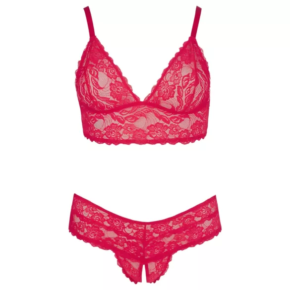 Cottelli Plus Size - erotická čipkovaná podprsenka set - červená - 2XL