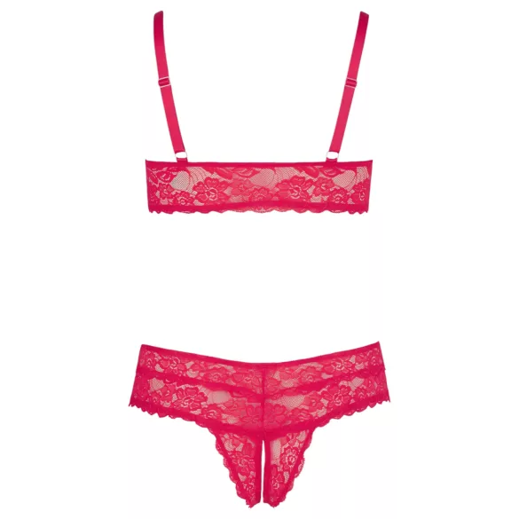 Cottelli Plus Size - erotická čipkovaná podprsenka set - červená - 2XL