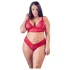 Cottelli Plus Size - erotická čipkovaná podprsenka set - červená - 3XL