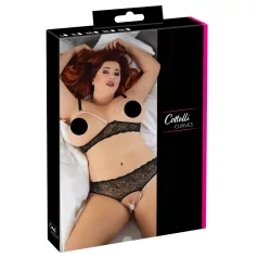   Cottelli Plus Size - podprsenka a nohavičky s perlami - čierne - XL