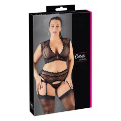   Cottelli Plus Size - erotická bielizeň set - čipka so štrasom - čierna